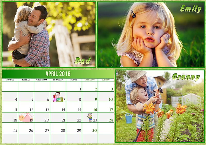 Family calendart with 3 photos