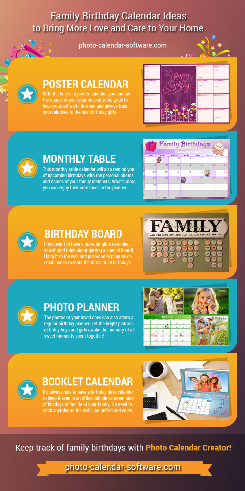 Family calendars infographics