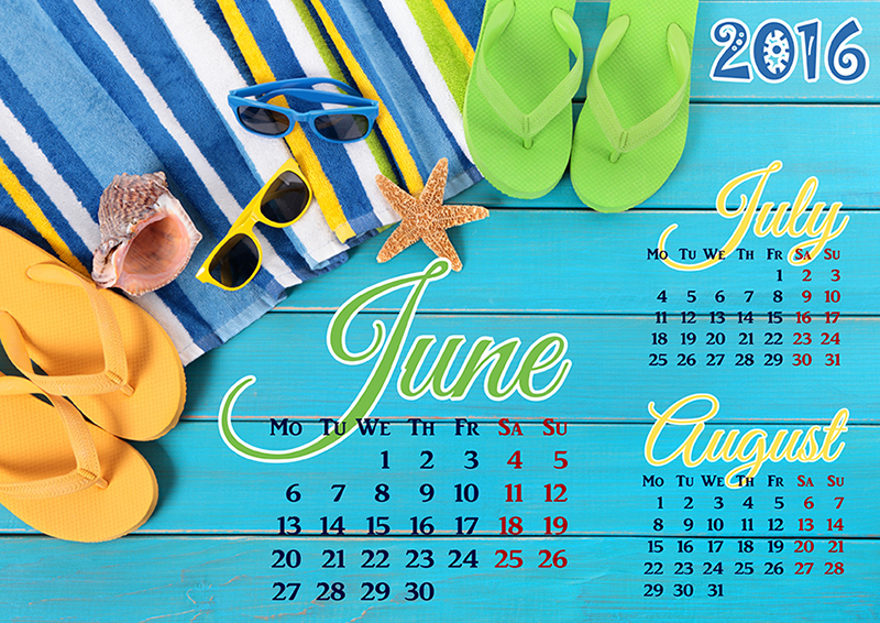 Summer 2016 calendar template